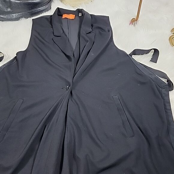 Patrizia Luca Milano Sheer Back Tie Back Sleeveless Notched Collar Long Vest - Picture 9 of 9